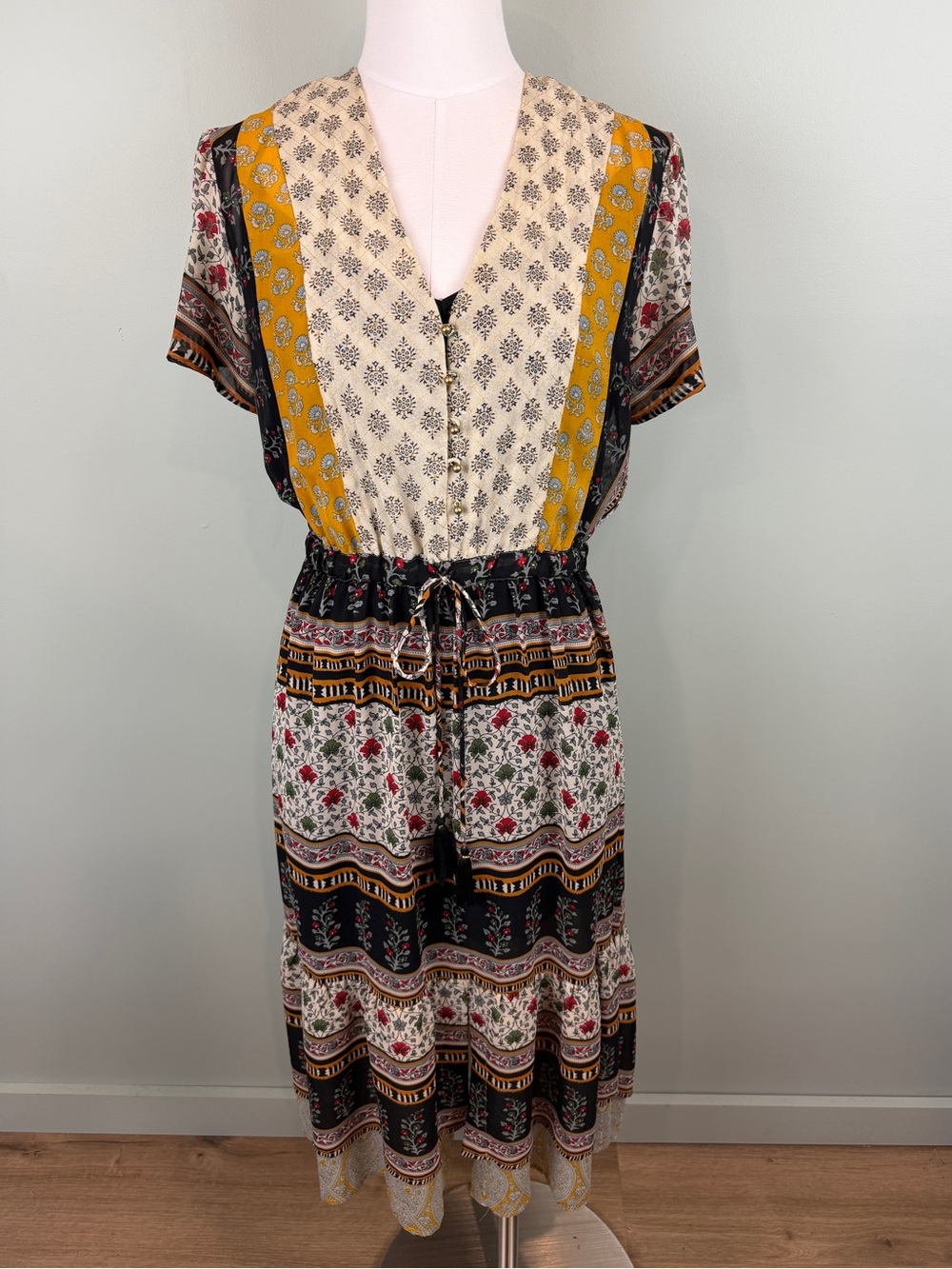 Anthropologie One September Provencal Midi tiered Dress boho fall size Small